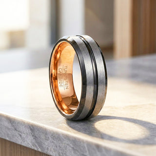 Aage | Brushed Silver Grooved Tungsten Carbide | Men's Ring