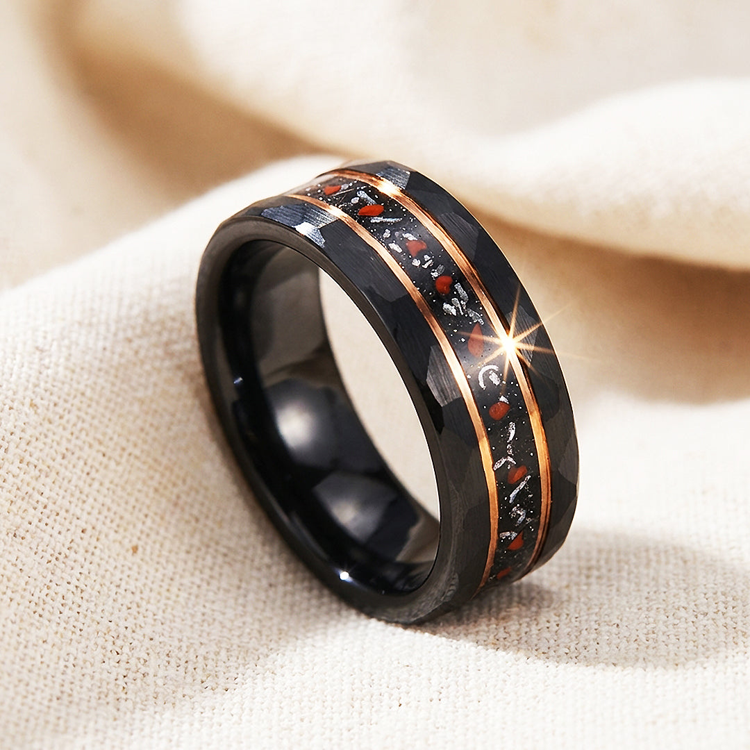 Aetheron Hammered Black Tungsten Carbide Ring - Ring | Singapore Jewellery, Wedding Rings &amp; Gifts | Same Day Delivery | Tiara.com.sg