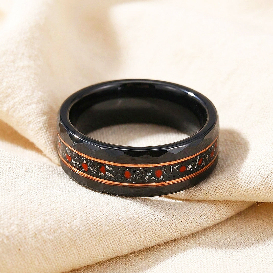 Aetheron Hammered Black Tungsten Carbide Ring - Ring | Singapore Jewellery, Wedding Rings &amp; Gifts | Same Day Delivery | Tiara.com.sg