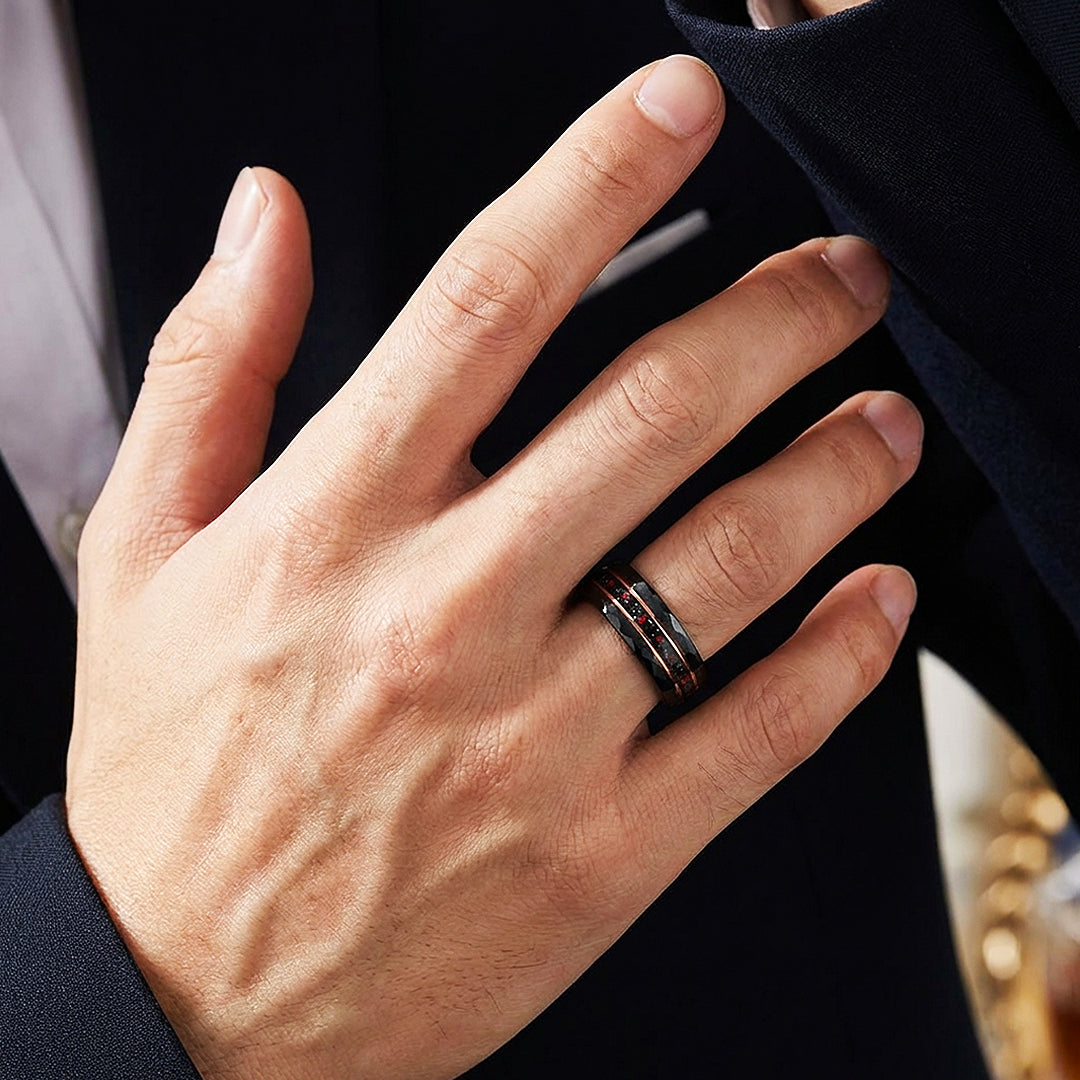 Aetheron Hammered Black Tungsten Carbide Ring - Ring | Singapore Jewellery, Wedding Rings &amp; Gifts | Same Day Delivery | Tiara.com.sg