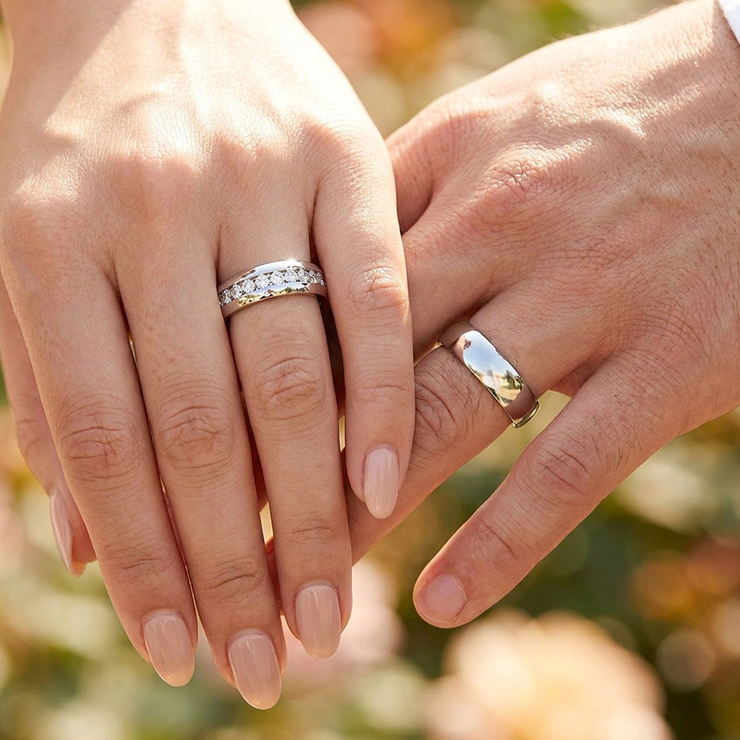 Aiko | High-Polished Classic Dome and Channel-Set Wedding Band