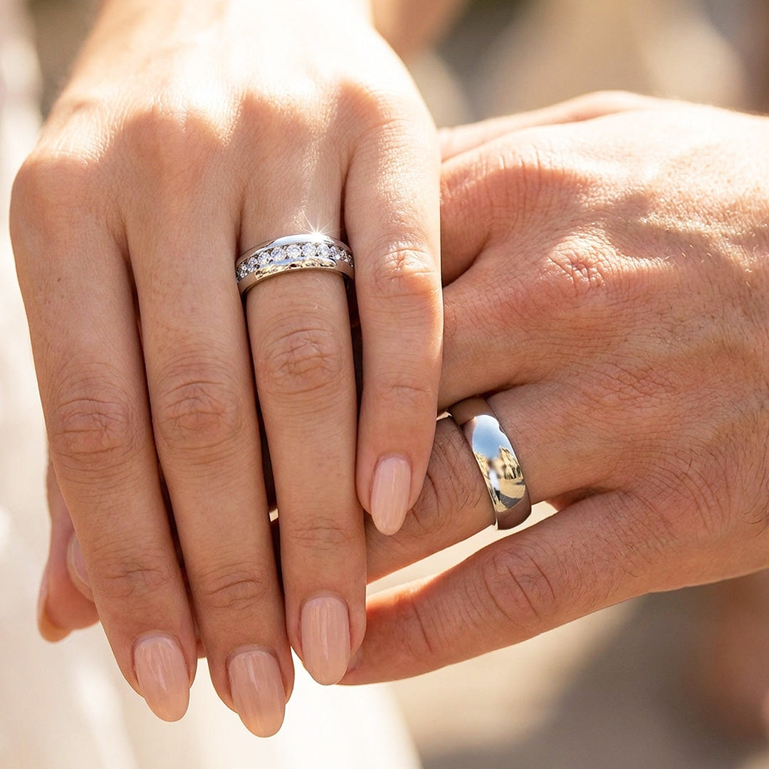 Aiko | High-Polished Classic Dome and Channel-Set Wedding Band