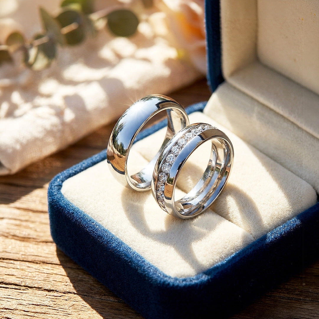Aiko | High-Polished Classic Dome and Channel-Set Wedding Band