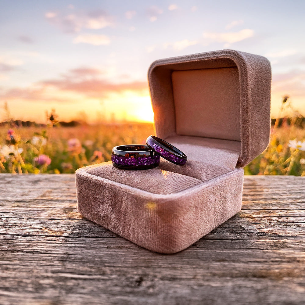 Amethyst Galaxy | Tungsten Couple Rings | Black Wedding Bands - Ring | Singapore Jewellery, Wedding Rings & Gifts | Same Day Delivery | Tiara.com.sg