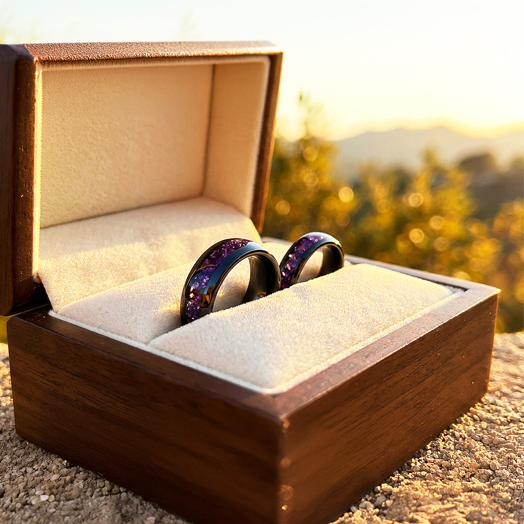 Amethyst Galaxy | Tungsten Couple Rings | Black Wedding Bands - Ring | Singapore Jewellery, Wedding Rings &amp; Gifts | Same Day Delivery | Tiara.com.sg