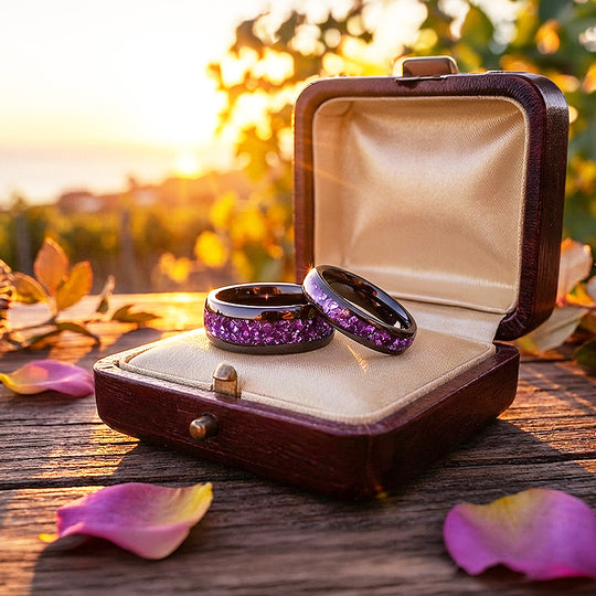 Amethyst Galaxy | Tungsten Couple Rings | Black Wedding Bands - Ring | Singapore Jewellery, Wedding Rings &amp; Gifts | Same Day Delivery | Tiara.com.sg