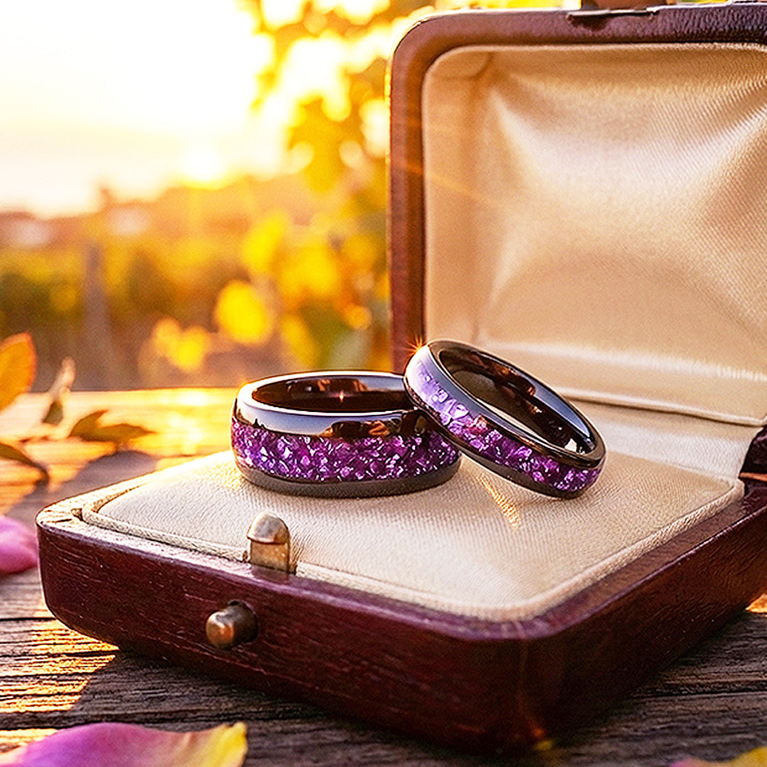 Amethyst Galaxy | Tungsten Couple Rings | Black Wedding Bands - Ring | Singapore Jewellery, Wedding Rings & Gifts | Same Day Delivery | Tiara.com.sg