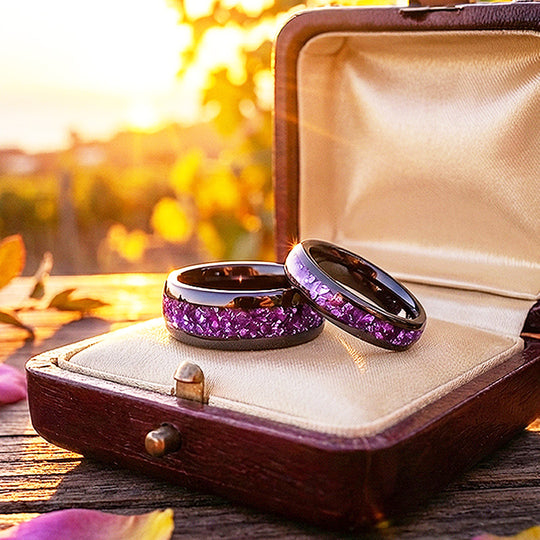 Amethyst Galaxy | Tungsten Couple Rings | Black Wedding Bands - Ring | Singapore Jewellery, Wedding Rings &amp; Gifts | Same Day Delivery | Tiara.com.sg