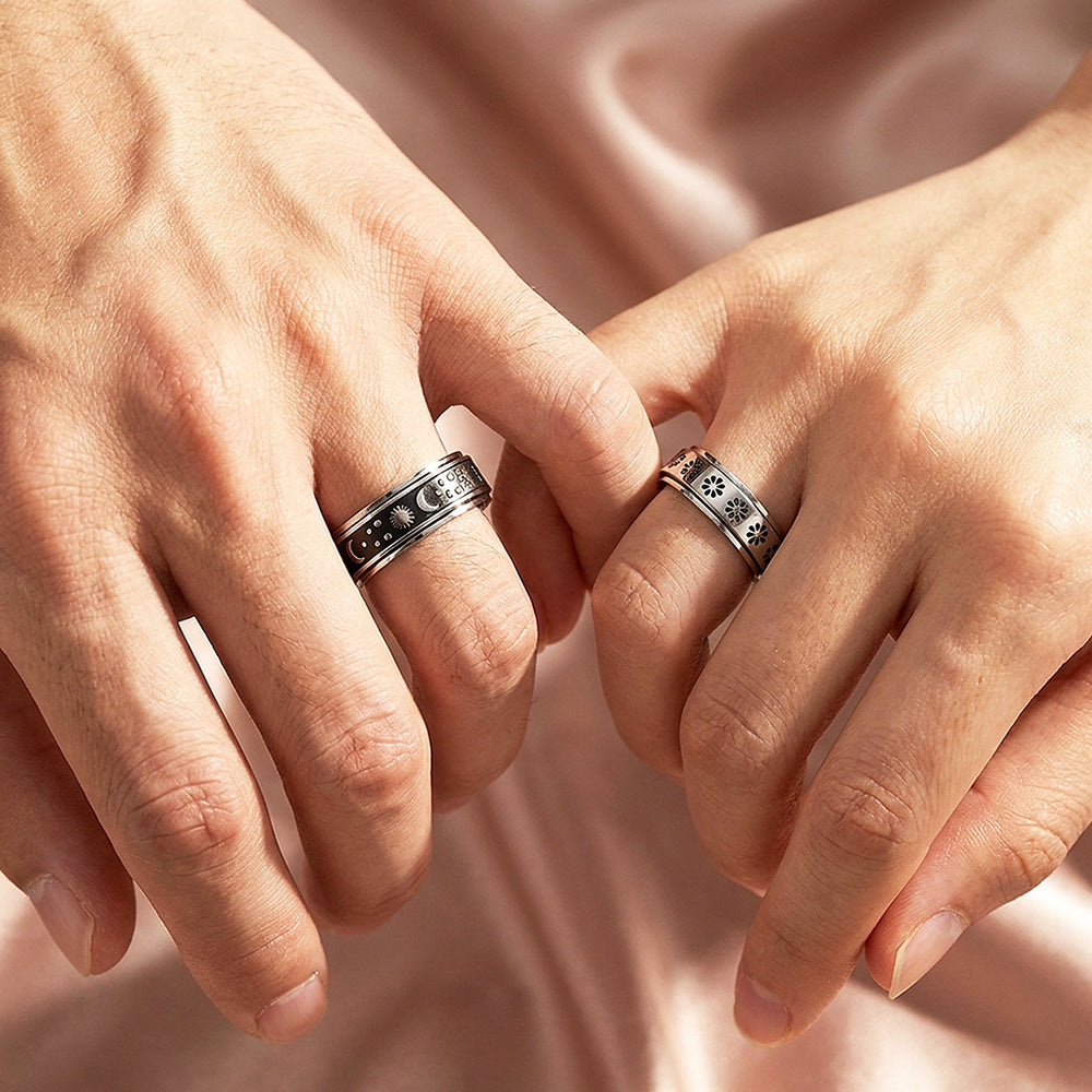 Ardour | Engraved Celestial and Floral Rotating Spinner Wedding Band