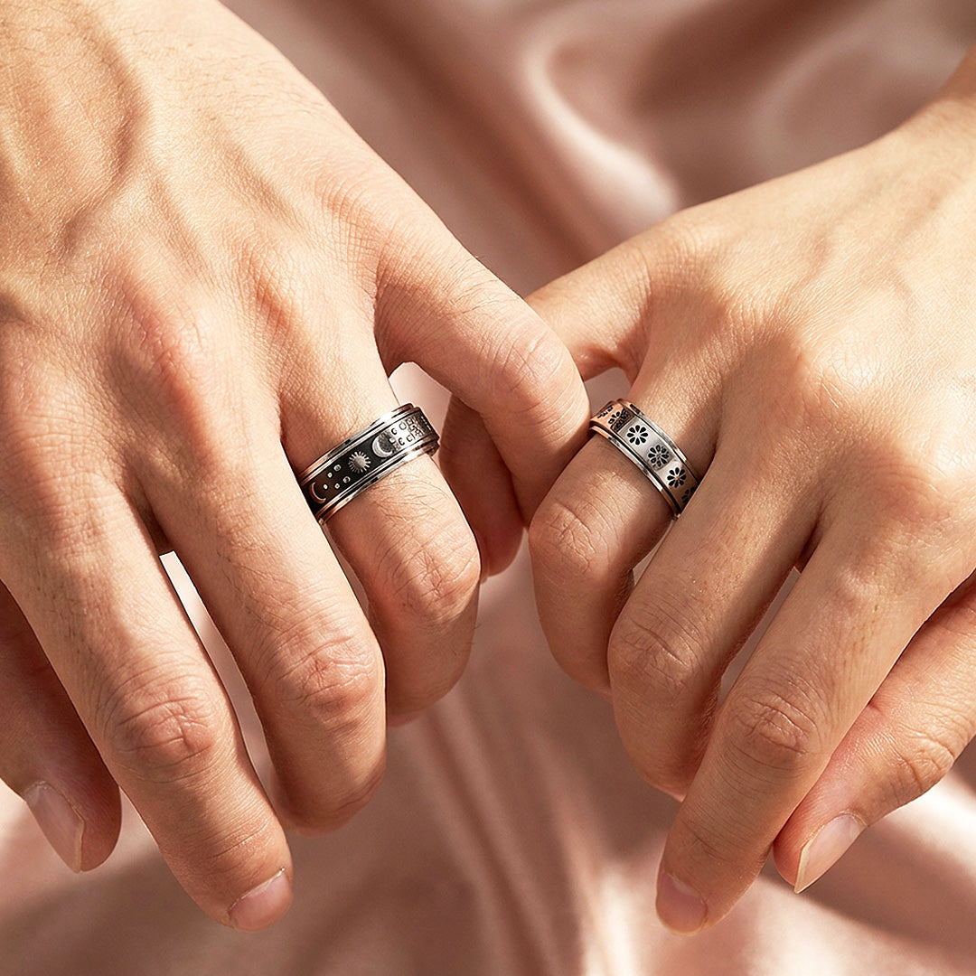 Ardour | Engraved Celestial and Floral Rotating Spinner Wedding Band