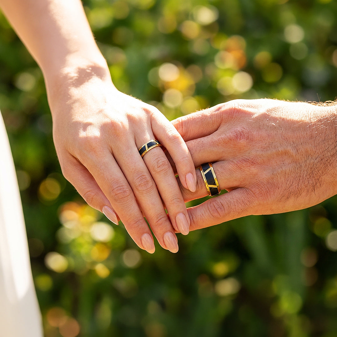 Argentine | Tungsten Couple Rings | Black &amp; Rose Gold Wedding Bands - Ring | Singapore Jewellery, Wedding Rings &amp; Gifts | Same Day Delivery | Tiara.com.sg