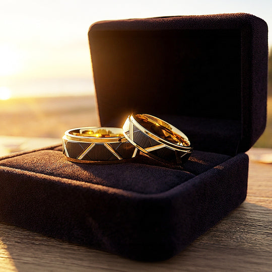 Argentine | Tungsten Couple Rings | Black &amp; Rose Gold Wedding Bands - Ring | Singapore Jewellery, Wedding Rings &amp; Gifts | Same Day Delivery | Tiara.com.sg