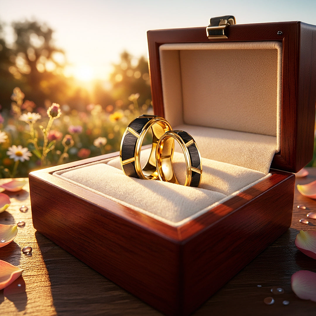 Argentine | Tungsten Couple Rings | Black &amp; Rose Gold Wedding Bands - Ring | Singapore Jewellery, Wedding Rings &amp; Gifts | Same Day Delivery | Tiara.com.sg
