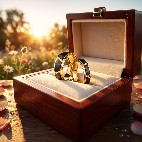 Argentine | Tungsten Couple Rings | Black &amp; Rose Gold Wedding Bands - Ring | Singapore Jewellery, Wedding Rings &amp; Gifts | Same Day Delivery | Tiara.com.sg