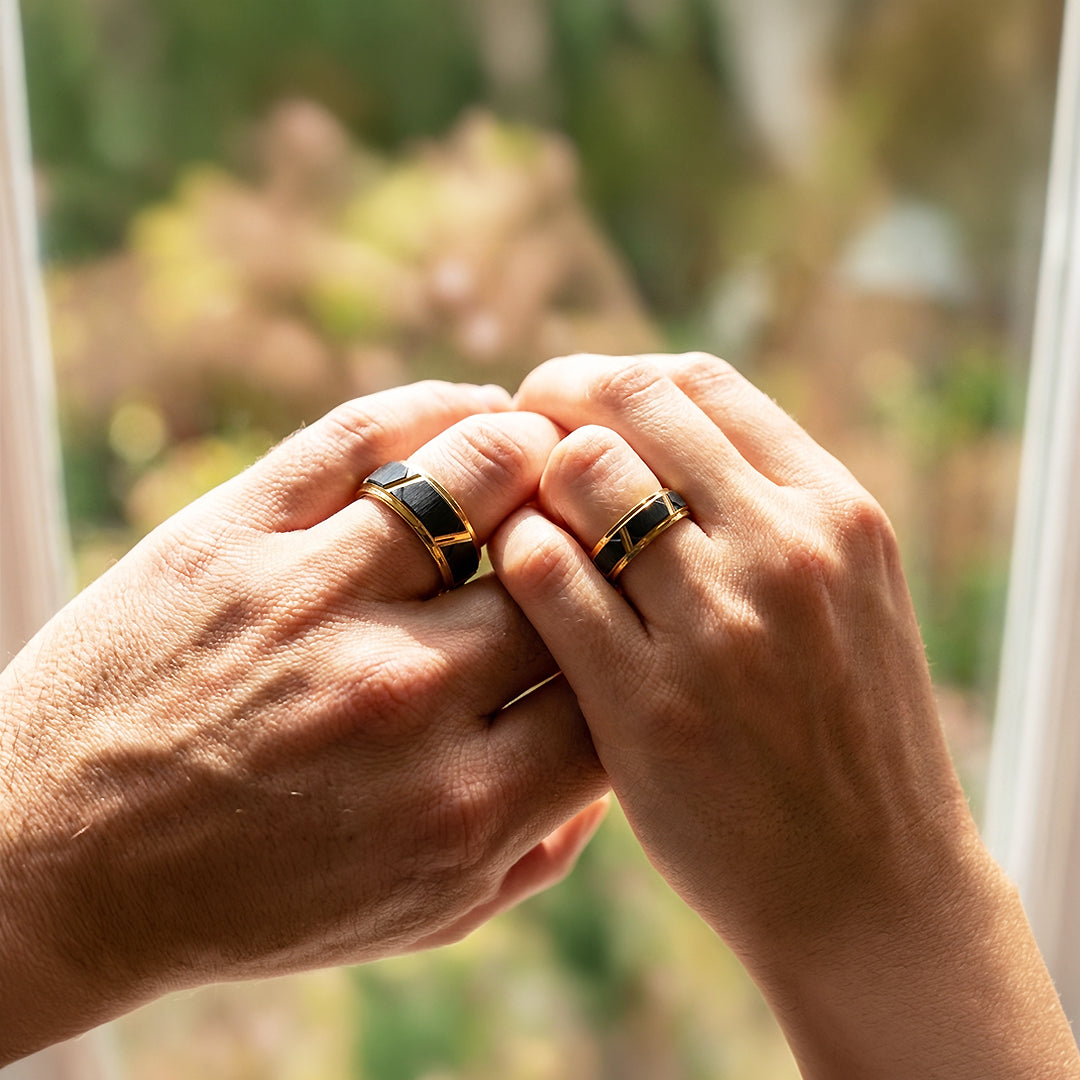 Argentine | Tungsten Couple Rings | Black &amp; Rose Gold Wedding Bands - Ring | Singapore Jewellery, Wedding Rings &amp; Gifts | Same Day Delivery | Tiara.com.sg