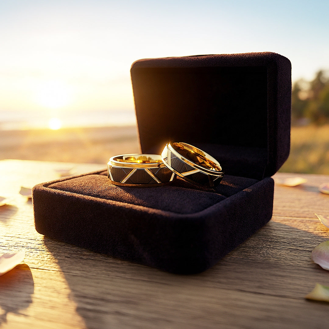 Argentine | Tungsten Couple Rings | Black &amp; Rose Gold Wedding Bands - Ring | Singapore Jewellery, Wedding Rings &amp; Gifts | Same Day Delivery | Tiara.com.sg