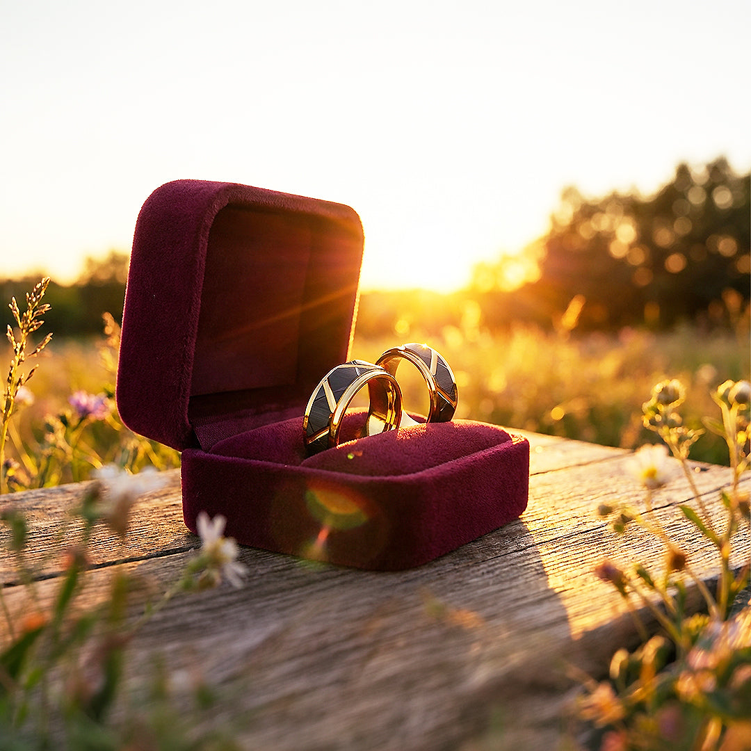 Argentine | Tungsten Couple Rings | Black &amp; Rose Gold Wedding Bands - Ring | Singapore Jewellery, Wedding Rings &amp; Gifts | Same Day Delivery | Tiara.com.sg