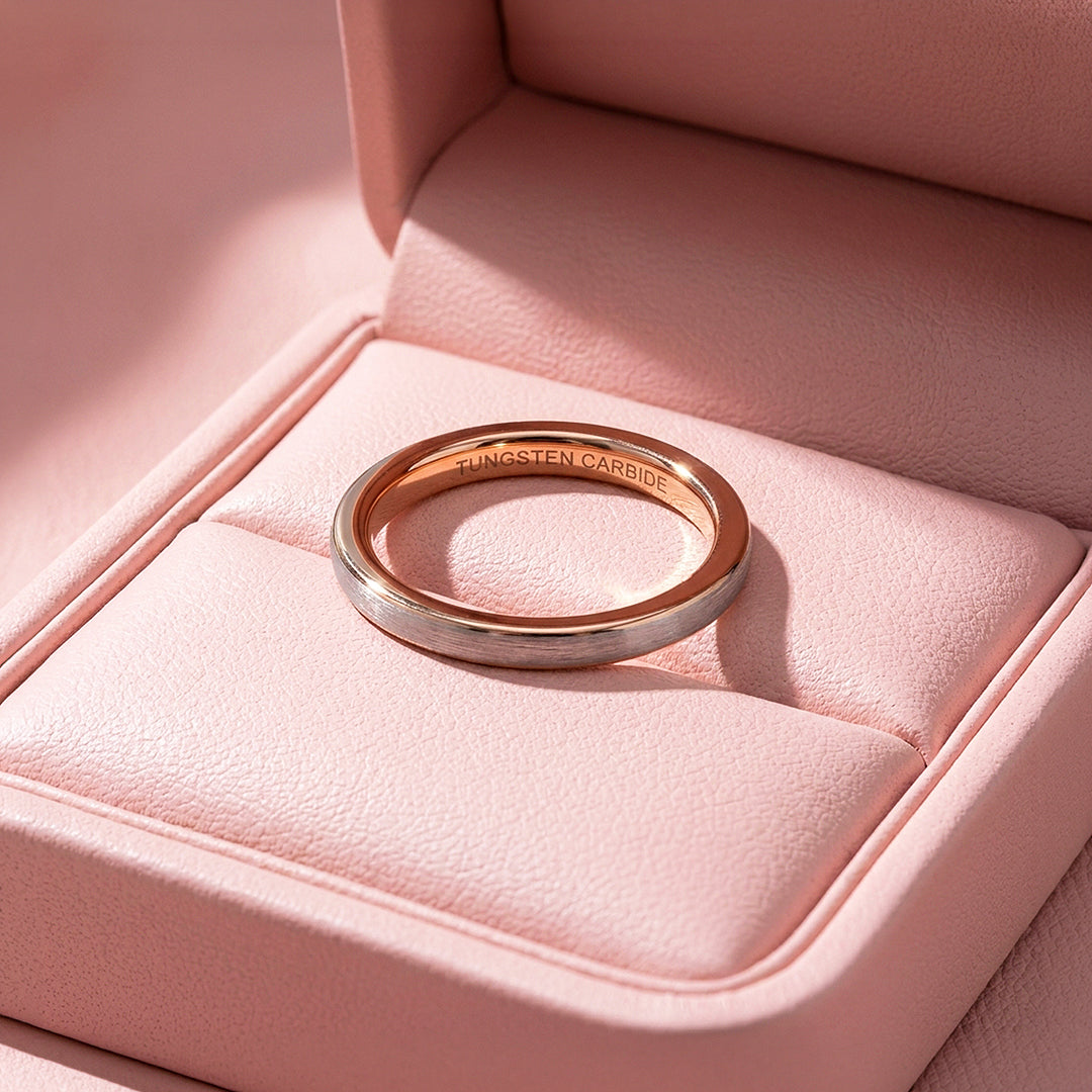 Ash | Brushed Silver and Rose Gold Dual Tone Tungsten Carbide