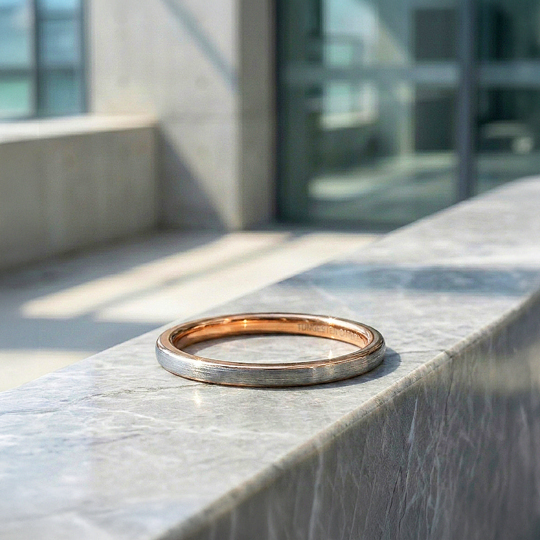 Ash | Brushed Silver and Rose Gold Dual Tone Tungsten Carbide