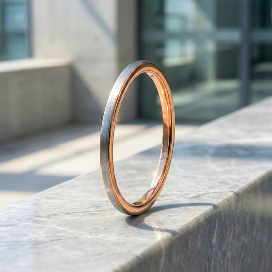 Ash | Brushed Silver and Rose Gold Dual Tone Tungsten Carbide