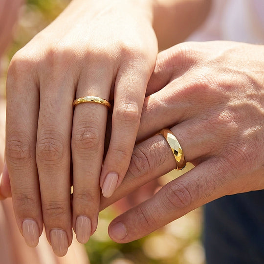 Aurist | Faceted Tungsten Couple Rings | Silver or Gold Wedding Bands