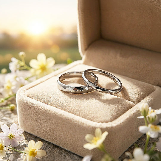 Aurist | Faceted Tungsten Couple Rings | Silver or Gold Wedding Bands