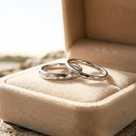 Aurist | Faceted Tungsten Couple Rings | Silver or Gold Wedding Bands