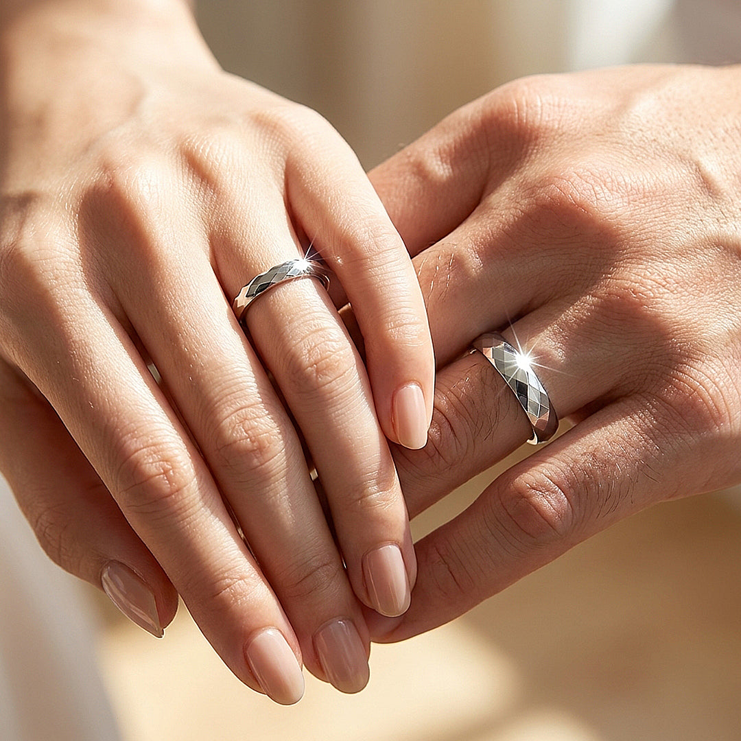 Aurist | Faceted Tungsten Couple Rings | Silver or Gold Wedding Bands