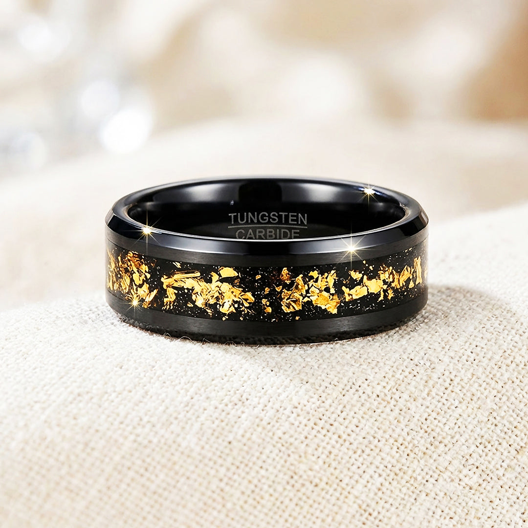 Black Gold Polished Gold Foil Inlay Black Tungsten Carbide Ring - Ring | Singapore Jewellery, Wedding Rings &amp; Gifts | Same Day Delivery | Tiara.com.sg