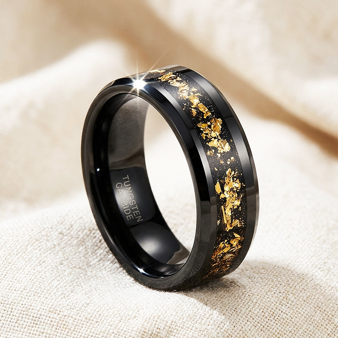 Black Gold Polished Gold Foil Inlay Black Tungsten Carbide Ring - Ring | Singapore Jewellery, Wedding Rings &amp; Gifts | Same Day Delivery | Tiara.com.sg