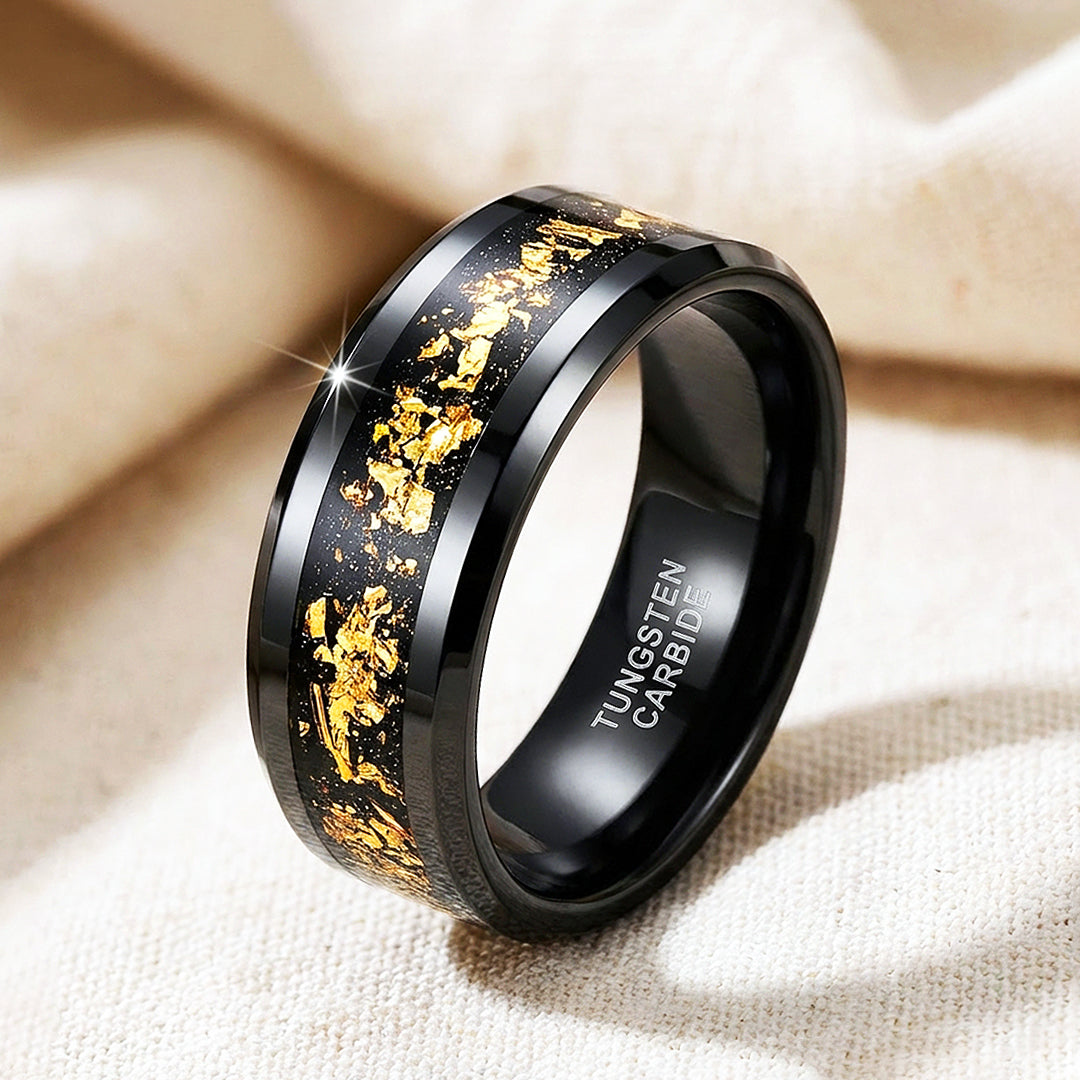 Black Gold Polished Gold Foil Inlay Black Tungsten Carbide Ring - Ring | Singapore Jewellery, Wedding Rings & Gifts | Same Day Delivery | Tiara.com.sg