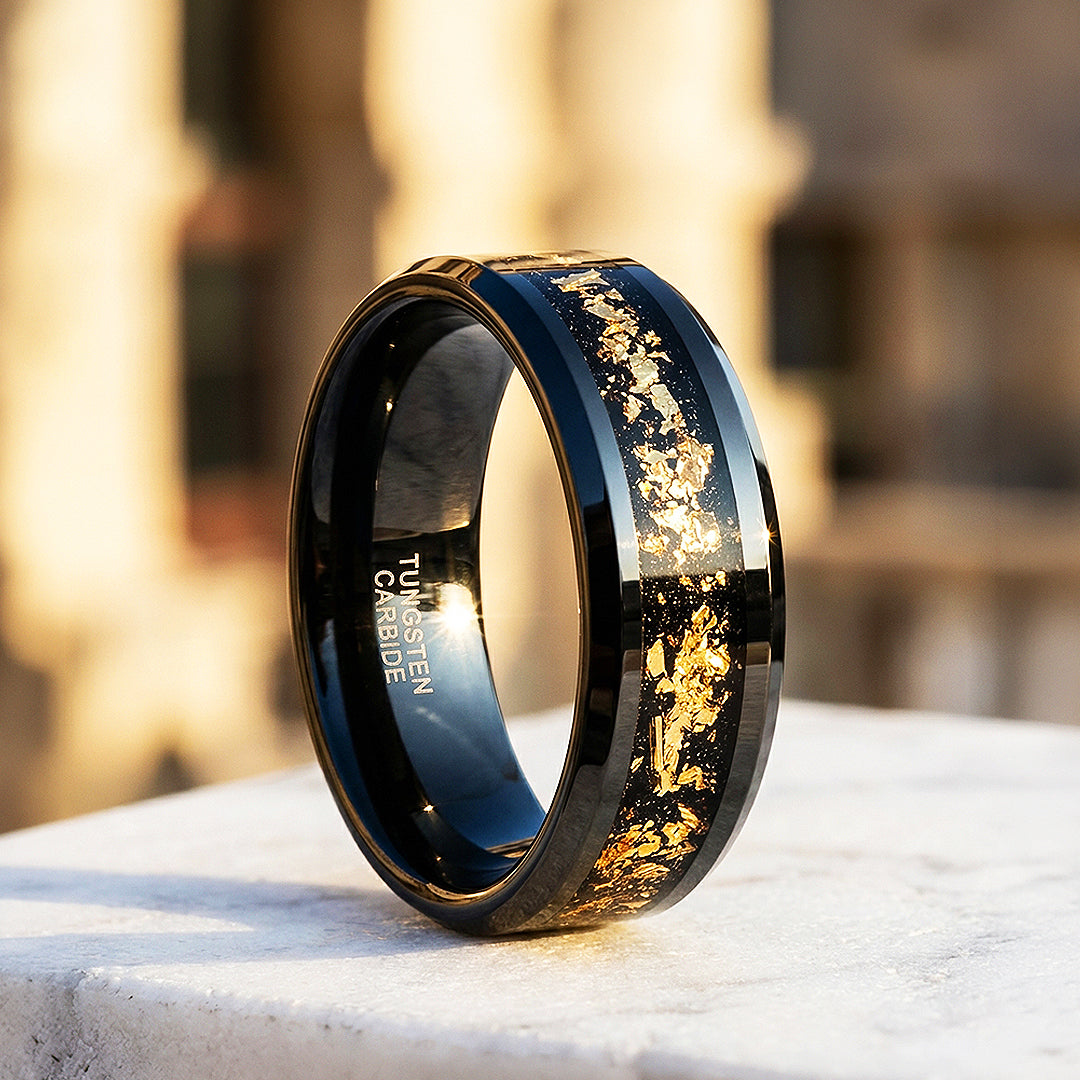 Black Gold Polished Gold Foil Inlay Black Tungsten Carbide Ring - Ring | Singapore Jewellery, Wedding Rings &amp; Gifts | Same Day Delivery | Tiara.com.sg