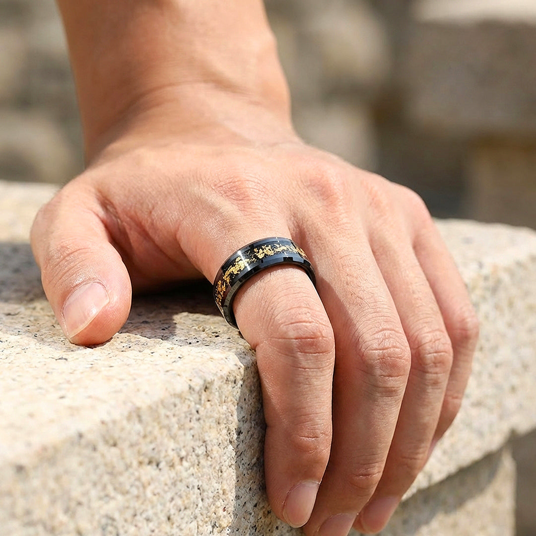 Black Gold Polished Gold Foil Inlay Black Tungsten Carbide Ring - Ring | Singapore Jewellery, Wedding Rings &amp; Gifts | Same Day Delivery | Tiara.com.sg