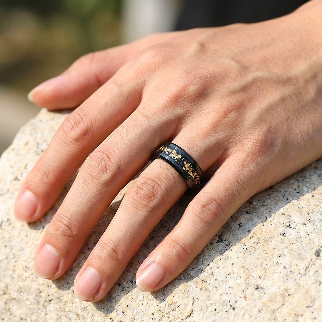 Black Gold Polished Gold Foil Inlay Black Tungsten Carbide Ring - Ring | Singapore Jewellery, Wedding Rings &amp; Gifts | Same Day Delivery | Tiara.com.sg