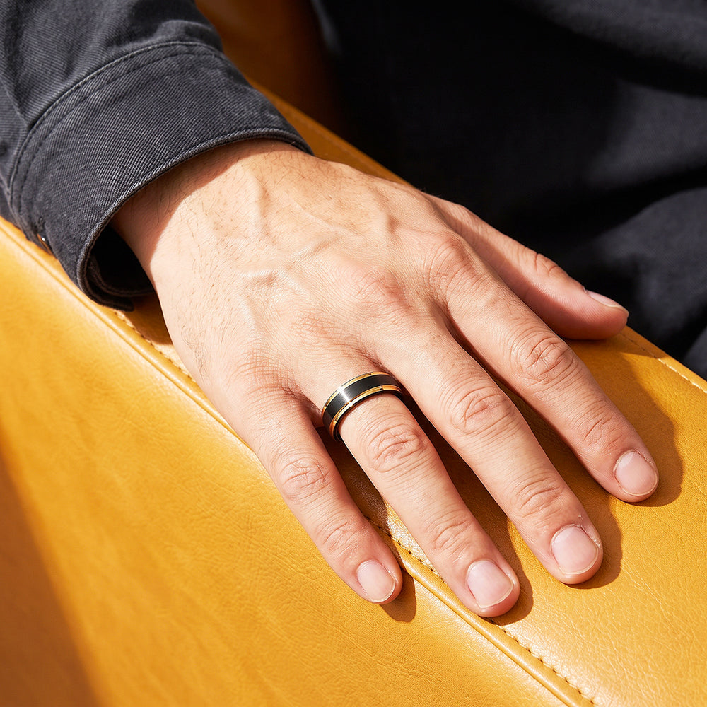 Black & Gold Groove Ring | Men's Ring | Vitus - Clearance Sale❗