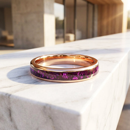 Blushcore Polished Pink Foil Inlay Rose Gold Tungsten Carbide Ring - Ring | Singapore Jewellery, Wedding Rings &amp; Gifts | Same Day Delivery | Tiara.com.sg