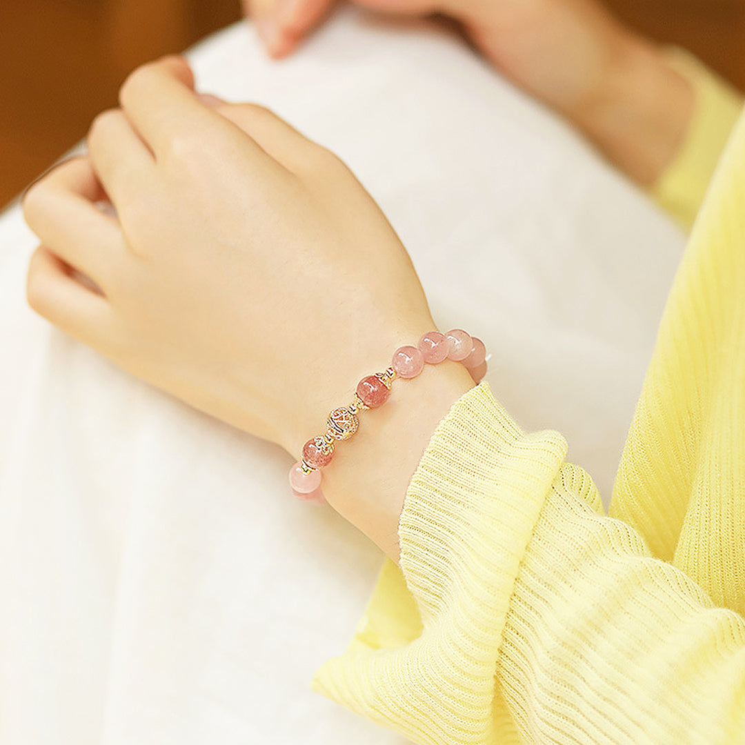 Rose Quartz & Strawberry Crystal Love Natural Crystal Bracelet | C121 - Crystal Bracelet | Singapore Jewellery, Wedding Rings & Gifts | Same Day Delivery | Tiara.com.sg
