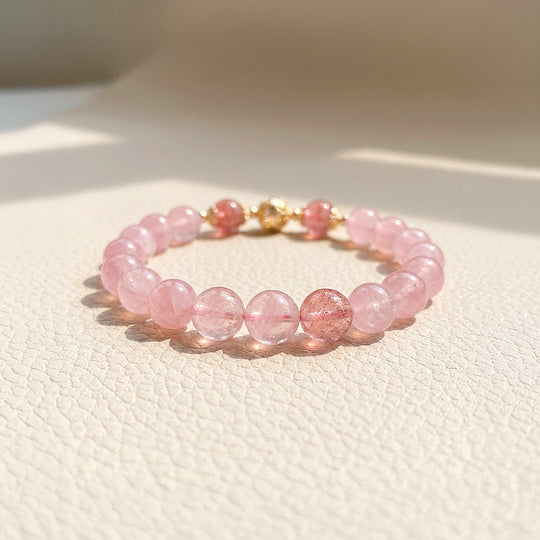 Rose Quartz &amp; Strawberry Crystal Love Natural Crystal Bracelet | C121