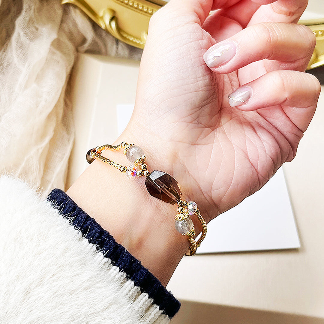 Tea Crystal &amp; Grey Moonstone Grounding Natural Crystal Bracelet | C122 - Crystal Bracelet | Singapore Jewellery, Wedding Rings &amp; Gifts | Same Day Delivery | Tiara.com.sg