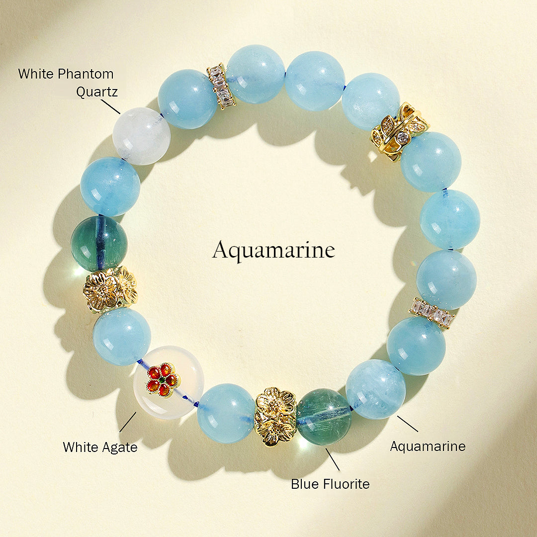Aquamarine & White Phantom Quartz Serenity Natural Crystal Bracelet | C159 - Crystal Bracelet | Singapore Jewellery, Wedding Rings & Gifts | Same Day Delivery | Tiara.com.sg