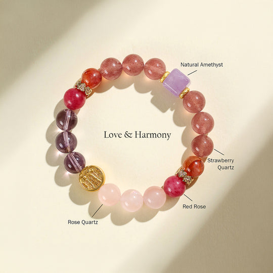 Rose Quartz &amp; Strawberry Quartz Love Natural Crystal Bracelet | C159
