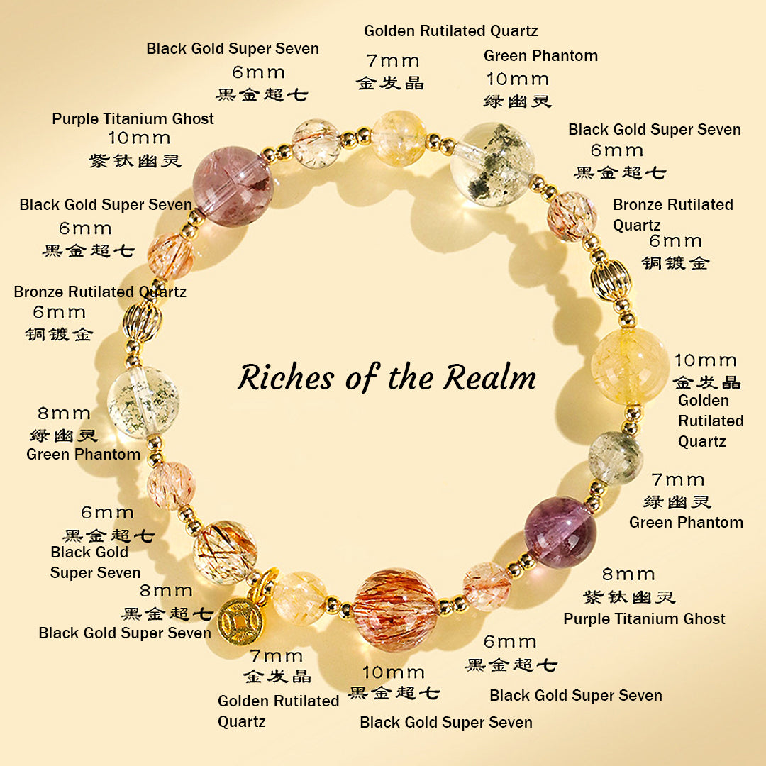 Golden Rutilated Quartz &amp; Black Gold Super Seven Prosperity Natural Crystal Bracelet | C186 - Crystal Bracelet | Singapore Jewellery, Wedding Rings &amp; Gifts | Same Day Delivery | Tiara.com.sg