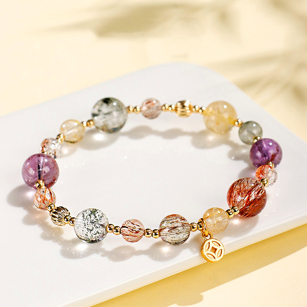 Golden Rutilated Quartz &amp; Black Gold Super Seven Prosperity Natural Crystal Bracelet | C186 - Crystal Bracelet | Singapore Jewellery, Wedding Rings &amp; Gifts | Same Day Delivery | Tiara.com.sg