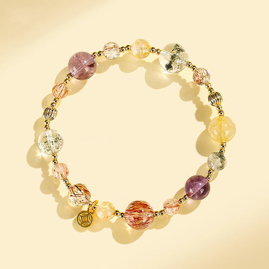 Golden Rutilated Quartz &amp; Black Gold Super Seven Prosperity Natural Crystal Bracelet | C186 - Crystal Bracelet | Singapore Jewellery, Wedding Rings &amp; Gifts | Same Day Delivery | Tiara.com.sg