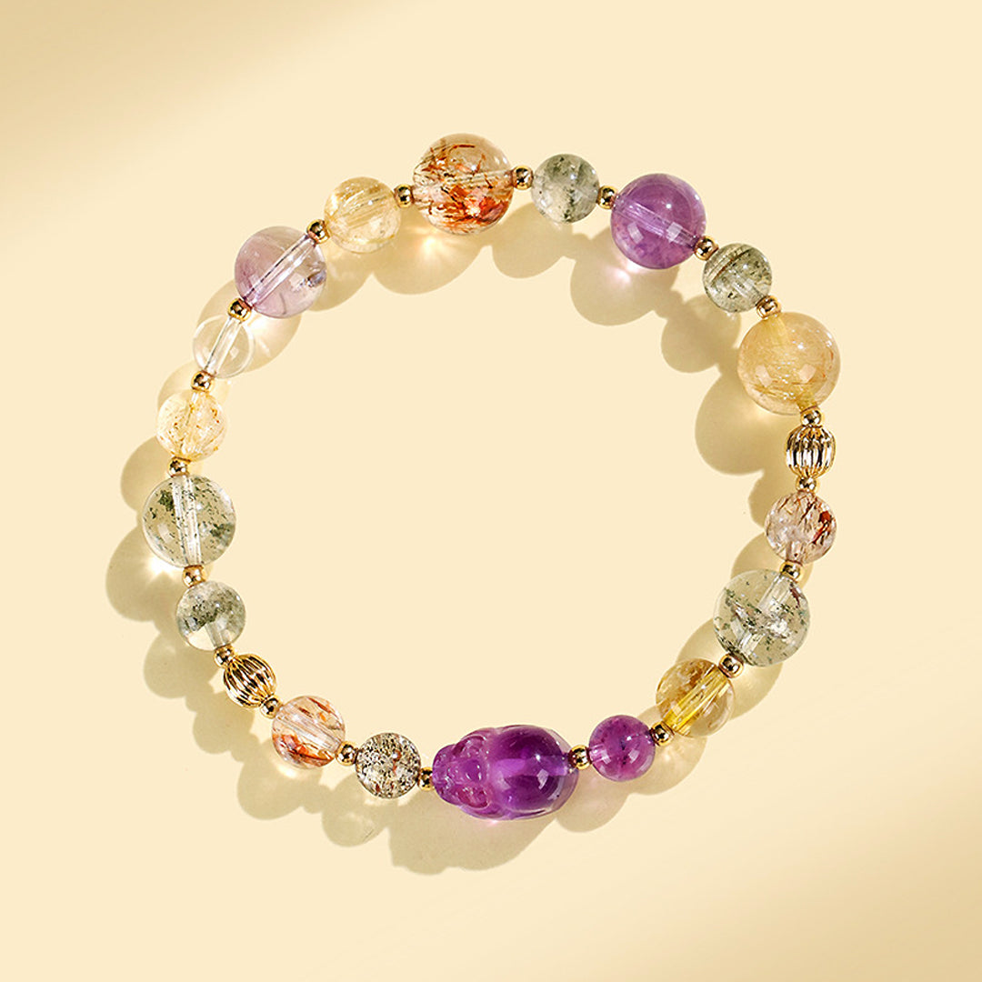 Golden Rutilated Quartz &amp; Black Gold Super Seven Prosperity Natural Crystal Bracelet | C186 - Crystal Bracelet | Singapore Jewellery, Wedding Rings &amp; Gifts | Same Day Delivery | Tiara.com.sg