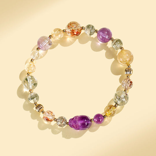 Golden Rutilated Quartz &amp; Black Gold Super Seven Prosperity Natural Crystal Bracelet | C186 - Crystal Bracelet | Singapore Jewellery, Wedding Rings &amp; Gifts | Same Day Delivery | Tiara.com.sg