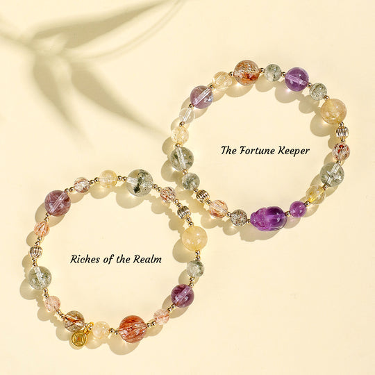 Golden Rutilated Quartz &amp; Black Gold Super Seven Prosperity Natural Crystal Bracelet | C186 - Crystal Bracelet | Singapore Jewellery, Wedding Rings &amp; Gifts | Same Day Delivery | Tiara.com.sg