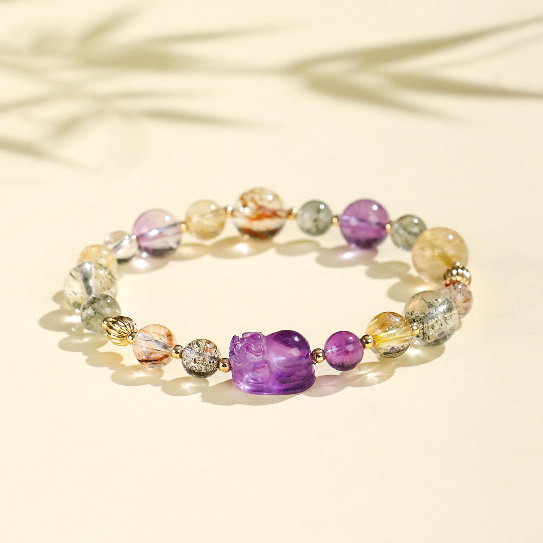 Golden Rutilated Quartz &amp; Black Gold Super Seven Prosperity Natural Crystal Bracelet | C186 - Crystal Bracelet | Singapore Jewellery, Wedding Rings &amp; Gifts | Same Day Delivery | Tiara.com.sg