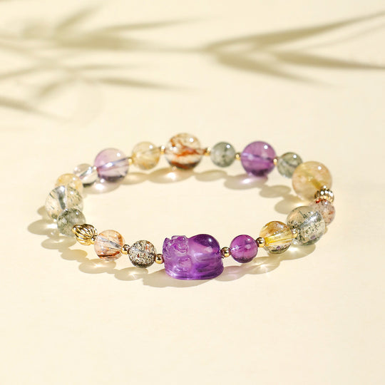 Golden Rutilated Quartz &amp; Black Gold Super Seven Prosperity Natural Crystal Bracelet | C186 - Crystal Bracelet | Singapore Jewellery, Wedding Rings &amp; Gifts | Same Day Delivery | Tiara.com.sg
