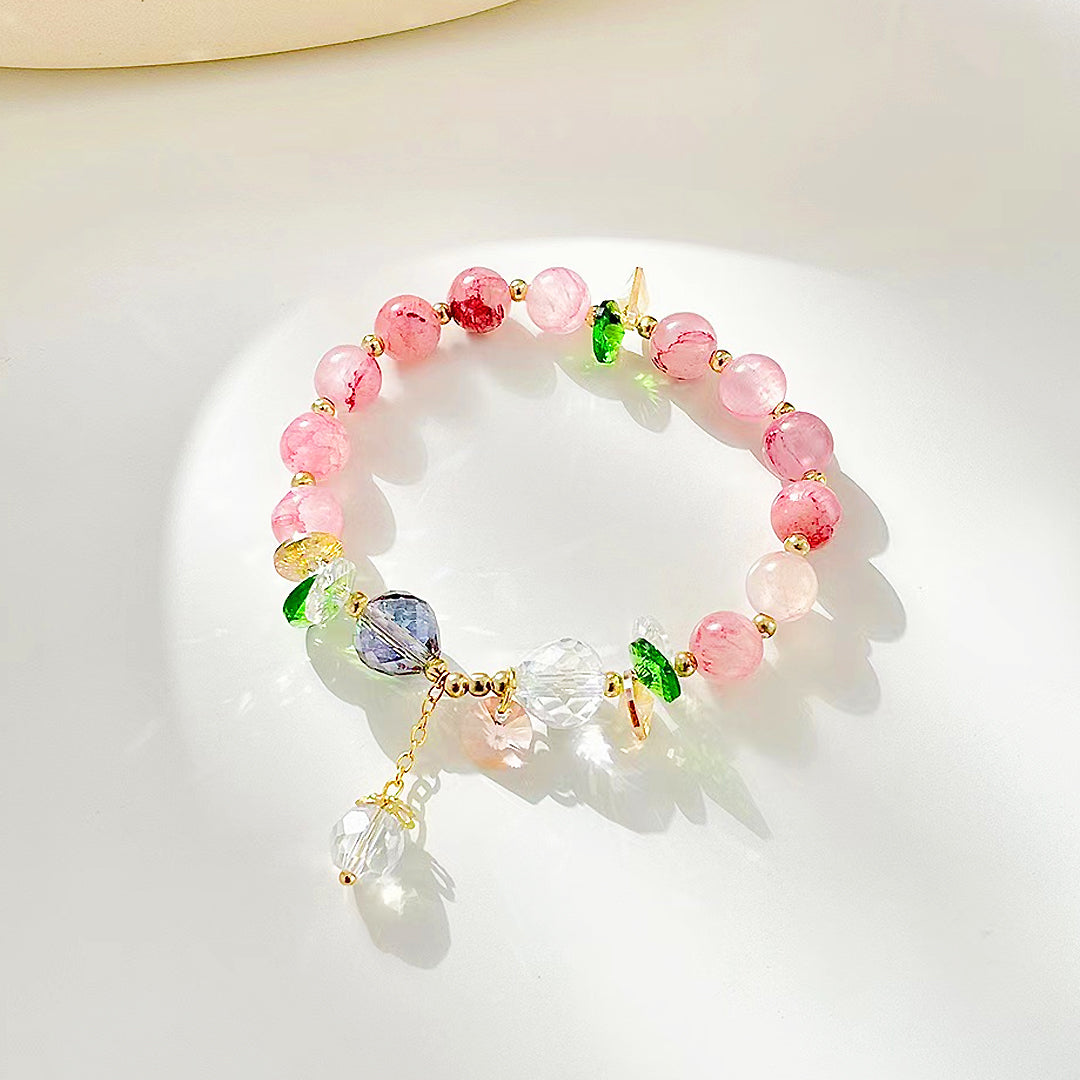 Strawberry Quartz & Whimsical Garden Natural Crystal Bracelet | C207 - Crystal Bracelet | Singapore Jewellery, Wedding Rings & Gifts | Same Day Delivery | Tiara.com.sg